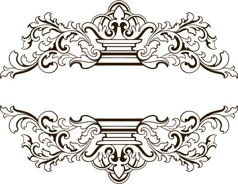 Baroque engraved. Victorian floral ornamental borders, vintage decorative frame elements. Vector illustration royal set for wedding invitation and greeting cards, ornaments romantic invitations
