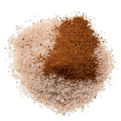 Poster - Heap of cinnamon sugar with a splash of ground cinnamon isolated on white from above.