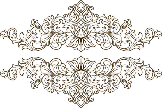 Baroque engraved. Victorian floral ornamental borders, vintage decorative frame elements. Vector illustration royal set for wedding invitation and greeting cards, ornaments romantic invitations