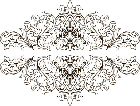 Baroque engraved. Victorian floral ornamental borders, vintage decorative frame elements. Vector illustration royal set for wedding invitation and greeting cards, ornaments romantic invitations