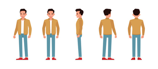 Wall Mural - set of businessman front, side and back view wear brown jacket character vector illustration design.
