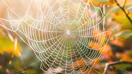 Close up shot of a spider web in the natural environment