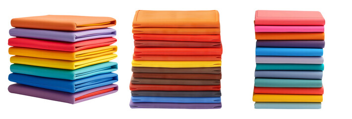 Colorful Stacked Fabric Swatches in Vibrant and Assorted Hues on a Transparent Background