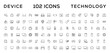 © Artex - Device and technology line icon set. Electronic devices and gadgets, computer, equipment and electronics. Computer monitor, smartphone, tablet and laptop simple icon collections