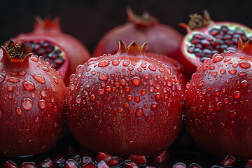 Wall Mural - Close up of Fresh ripe pomegranate with slice isolated black background. Hight Resolution.