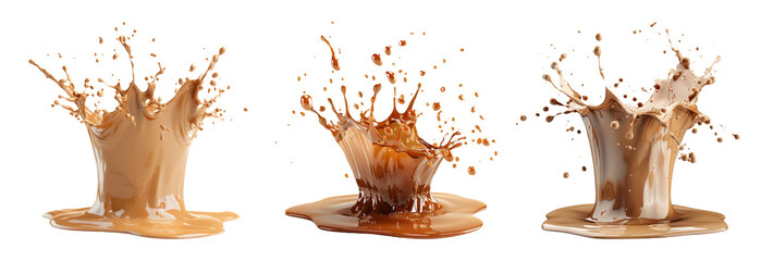 Artistic Splashes of Chocolate, Caramel, and Coffee on a Transparent Background