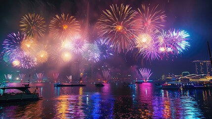 Aufkleber - Dazzling Firework Display in Spacious Setting for Spectacular Enjoyment