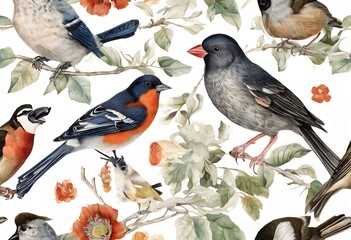 Canvas Print - Garden Birds on a plain background