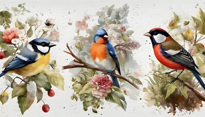 Canvas Print - Garden Birds on a plain background