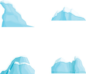 Wall Mural - Drifting iceberg icons set cartoon vector. Iceberg floating in ocean. Huge white block of ice