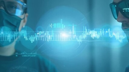 Poster - A digital background features blue hues with abstract lines, circles, and charts in white, suggesting data, technology, and futuristic design.