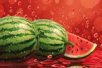 Wall Mural - Watermelon juice. Fresh fruit 3d realistic  ,Closeup of watermelon (whole and slice) on white background