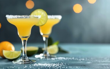 Wall Mural - Two Margaritas on a Blue Table