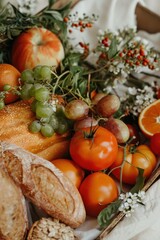 Sticker - Fresh Bread, Fruit and Vegetables in a Basket