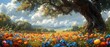 © S. CREATOR Studio - Vibrant Spring Meadow with Blossoming Flowers and Majestic Tree