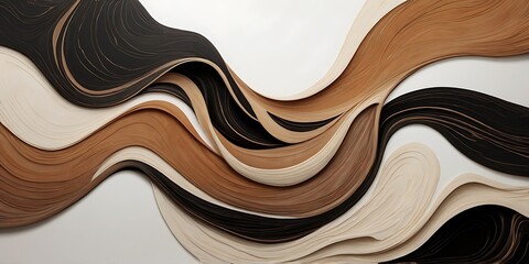 Wall Mural - Waves of black, brown and cream on white background,  abstract background 3d waves illustration