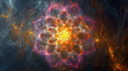 Poster -  Dark Blue Background w/ Yellow & Pink Swirls - Computer Generated Image of Flower