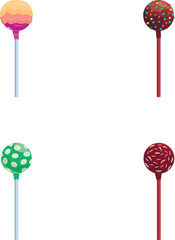 Poster - Various lollipop icons set cartoon vector. Round multicolored candy on stick. Sweet food
