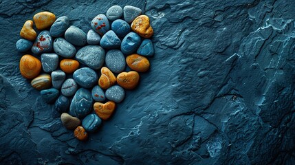 Wall Mural -   Heart-shaped rock sculpture with a blue textured background