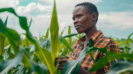 Poster - A woman is standing in a field of corn
