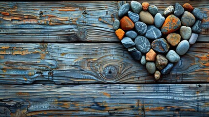 Wall Mural -   A heart-shaped rock formation resting atop a wooden planked wall