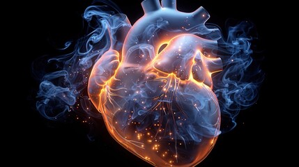Poster -  A heart-shaped object radiates flames and emits thick plumes of smoke against a dark backdrop