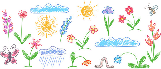 Wall Mural - kids painting doodle floral elements