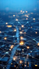 Poster - The urban skyline glows as a network of illuminated connections showcases technological advancements in a vibrant city at dusk