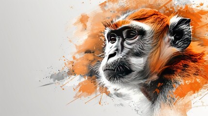 Canvas Print -   A monkey's close-up face, painted in orange and white