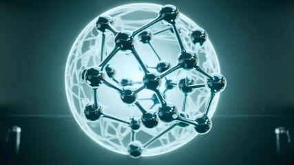 Poster - A glowing 3D molecular structure floats in the center of a darkened room, surrounded by a faint white glow.