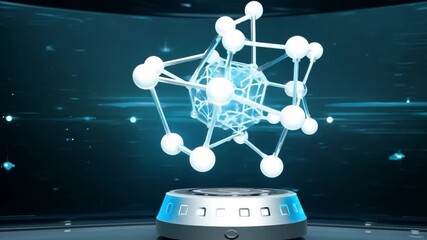 Poster - A glowing molecular structure floats above a circular platform.