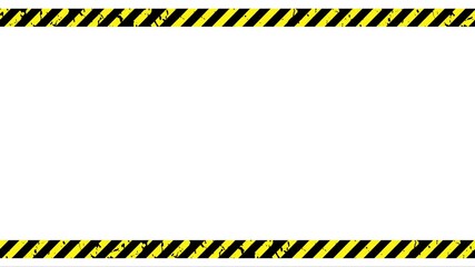 Wall Mural - Yellow warning line moves in a loop on the background screen. Tapes yellow and black color with texture and text space. Warning sign on white background. Warning Background loop animation. 4K.  Video