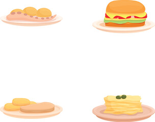 Sticker - Korean product icons set cartoon vector. Traditional dish of korean cuisine. Food concept