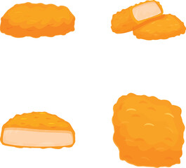 Sticker - Fresh nugget icons set cartoon vector. Crispy fried chicken nugget. Fast food