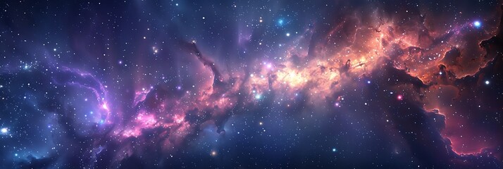 a stunning space-themed background with stars, galaxies, and nebulae, evoking the vastness and beaut