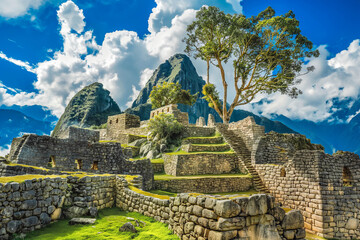 The ancient ruins of Machu Picchu in Peru. Travel destination.