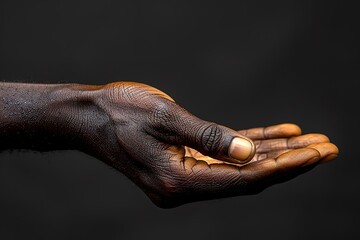 A hand is shown with a black background