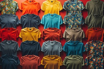 Wall Mural - A wall of shirts in various colors and patterns