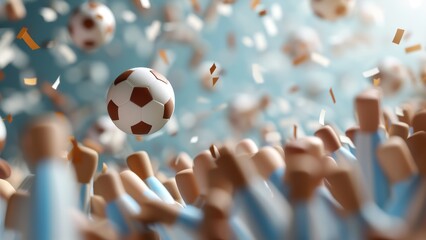 A 3D cartoon of fans throwing objects and invading the pitch after Argentina's equalizing goal, high-resolution photo, realistic photo