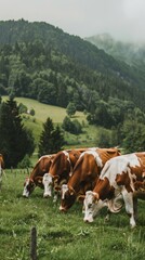 Poster - A herd of cows graze in a lush green field