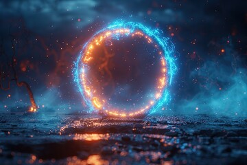 Wall Mural - A glowing blue and orange circle in the sky