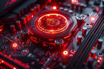 Poster - A computer chip with a red glowing center