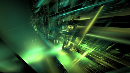 Fototapete - Dynamic colors and lines converge, creating an abstract representation of technology and modernity in a captivating, futuristic landscape. 3d render