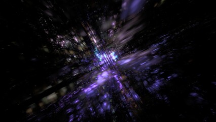 Fototapete - Digital space abstract light streaks in shades of purple and blue on a dark background. 3d render