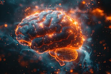 Poster - A brain with a lot of glowing lights surrounding it