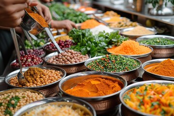 Poster - A table full of food with a variety of spices and vegetables