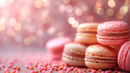 A colorful array of macarons on a fancy dessert stand, with a pastel background, creating a cheerful and elegant vibe.