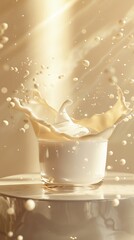 Poster - Milk splash in glass with golden light, artistic composition