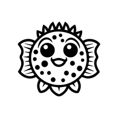 Wall Mural - Puffer Fish icon or modern line symbol. Vector line art and icon design with bold outline. Black and white Pixel Perfect minimalistic symbol isolated white background. Silhouette simple thin sign