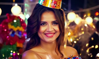 Canvas Print - Portrait of a beautiful young woman wearing a crown at a party.